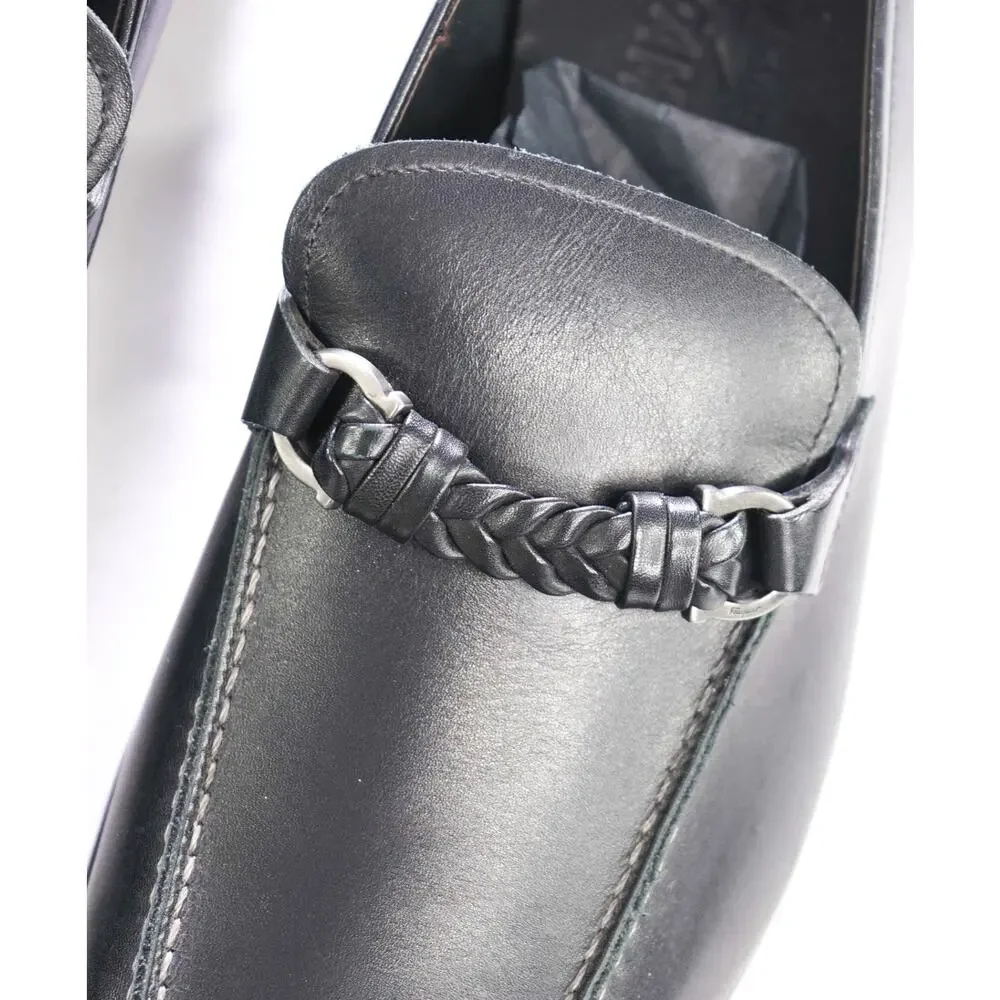 $850 FERRAGAMO - NELLY Black Leather Braided Loafers - 12 D